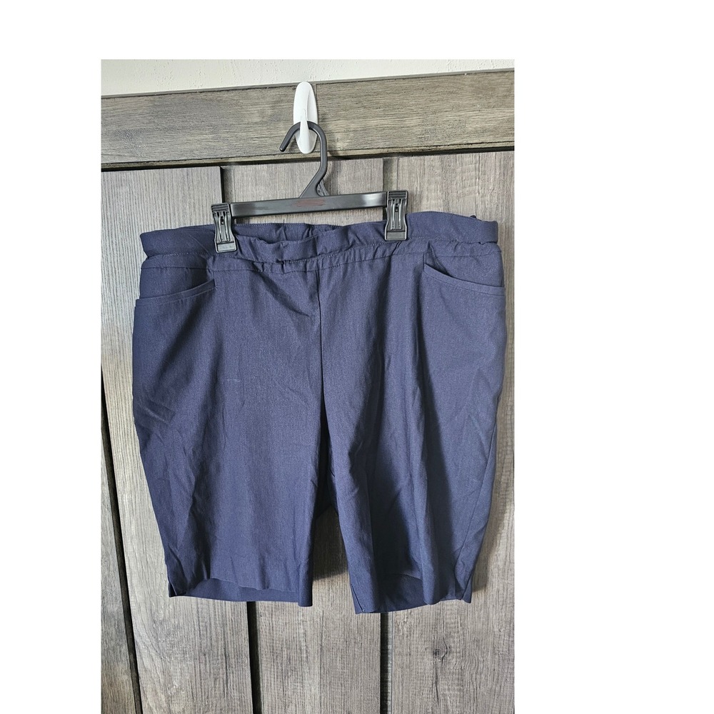 Chicos 35 US Size 16 Navy Blue Linen Blend Stretch Shorts WOMENS
